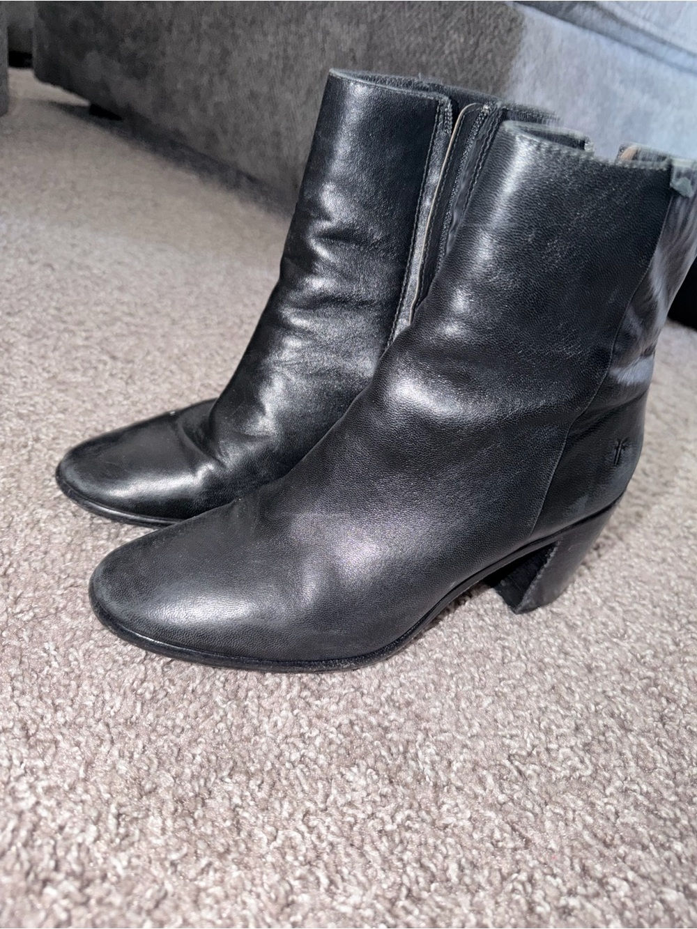 Frye Black Leather Mid-Calf Heeled Boots